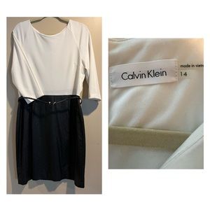 Ivory/Black 3/4 sleeve knit top and faux leather skirt dress. Size 14